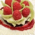 Vanilla Chocolate Brownie with Raspberries and Kiwi