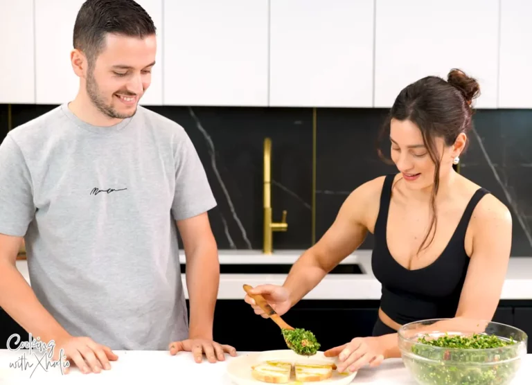 Kiara and Xhulio on Cooking with Xhulio making Lebanese Tabbouleh Salad